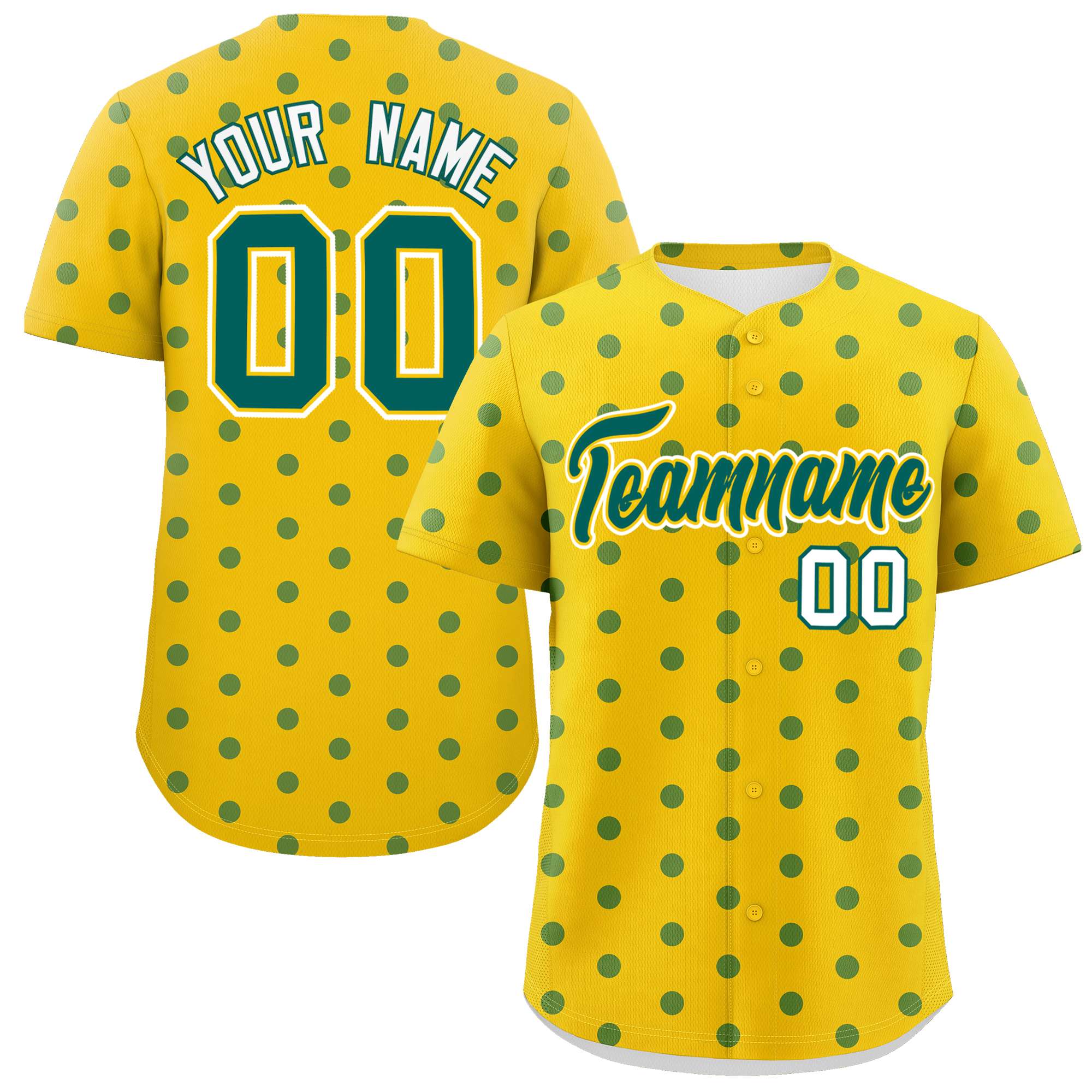 Custom Gold Aqua Personalized Polka Dot Graffiti Pattern Authentic Baseball Jersey