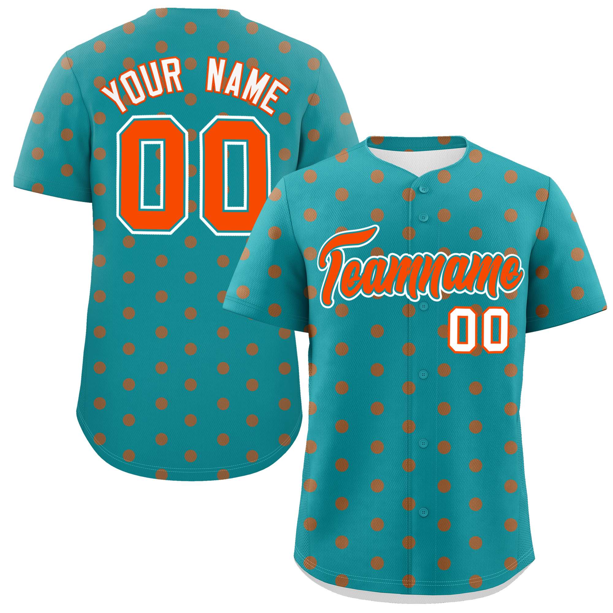 Custom Aqua Orange Personalized Polka Dot Graffiti Pattern Authentic Baseball Jersey