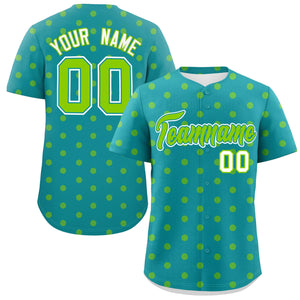 Custom Aqua Neon Green Personalized Polka Dot Graffiti Pattern Authentic Baseball Jersey