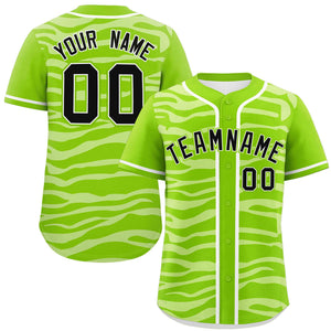 Custom Neon Green White Zebra Stripes Graffiti Pattern Authentic Baseball Jersey