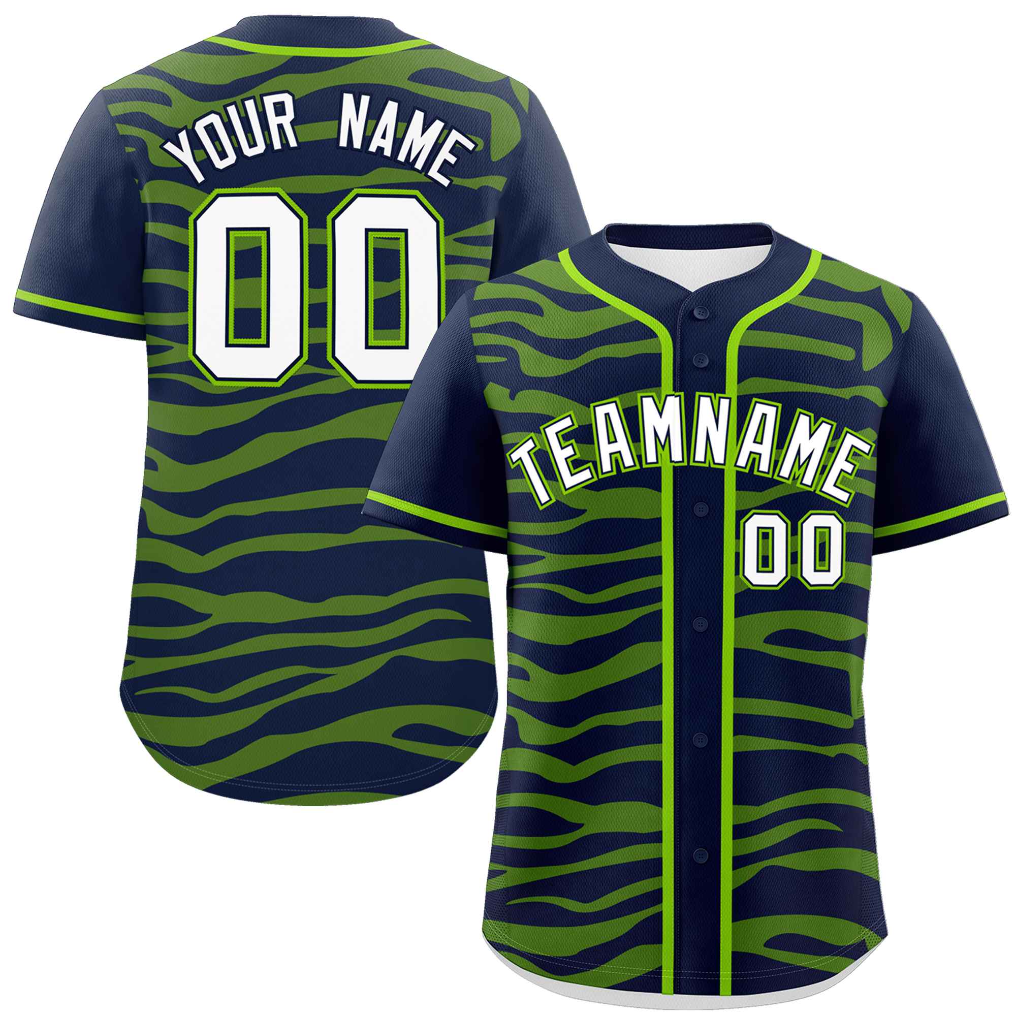 Custom Navy Neon Green Zebra Stripes Graffiti Pattern Authentic Baseball Jersey