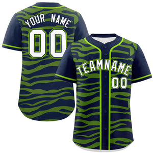 Custom Navy Neon Green Zebra Stripes Graffiti Pattern Authentic Baseball Jersey