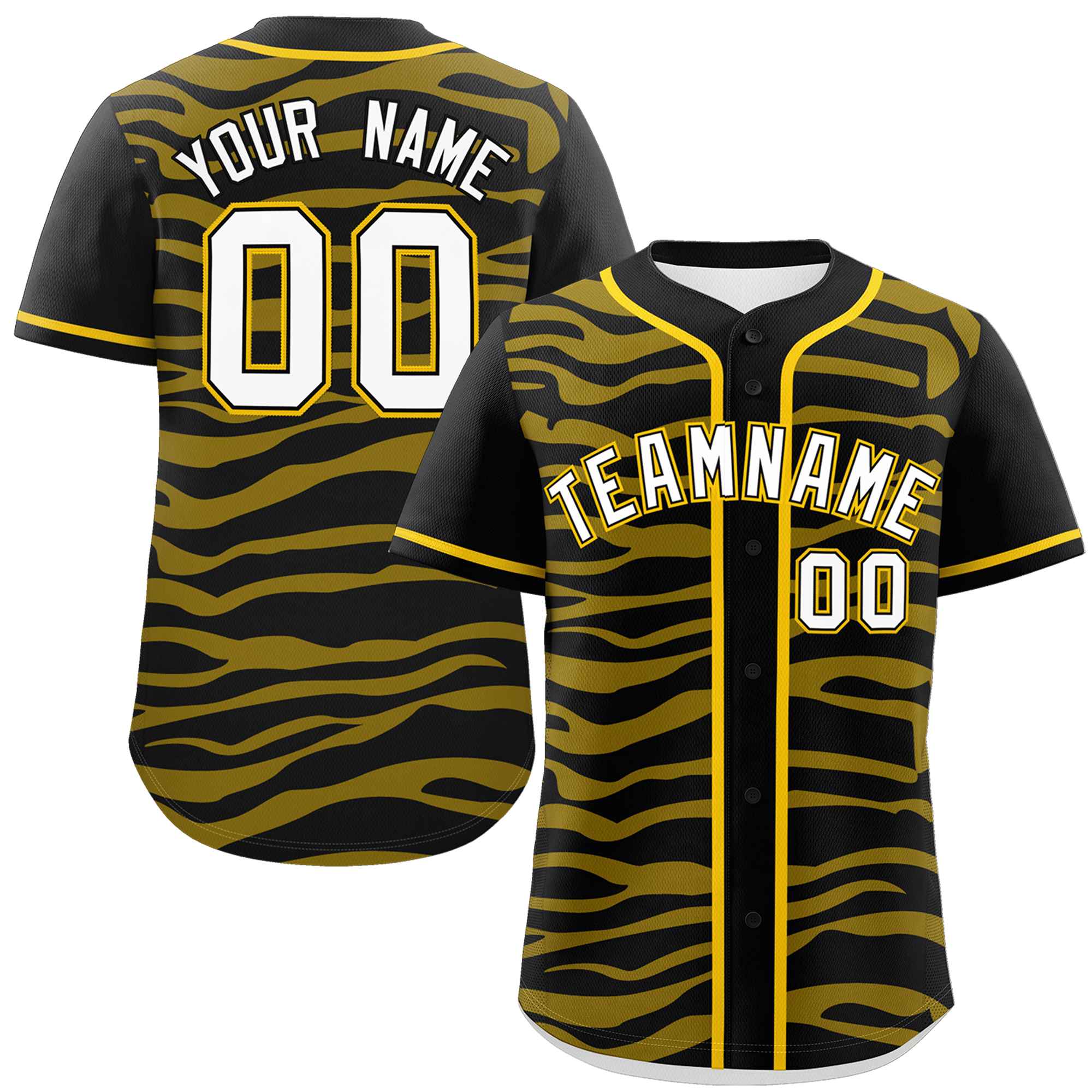 Custom Black Gold Zebra Stripes Graffiti Pattern Authentic Baseball Jersey