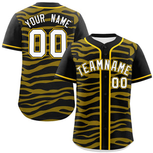 Custom Black Gold Zebra Stripes Graffiti Pattern Authentic Baseball Jersey