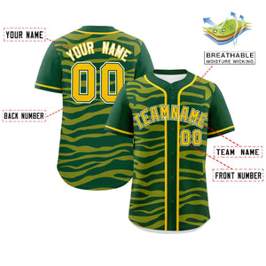 Custom Green Gold Zebra Stripes Graffiti Pattern Authentic Baseball Jersey