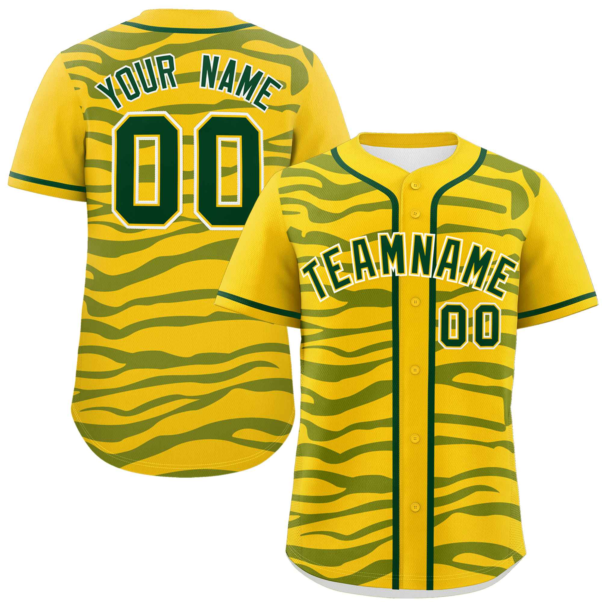 Custom Gold Green Zebra Stripes Graffiti Pattern Authentic Baseball Jersey