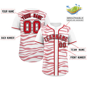 Custom White Red Zebra Stripes Graffiti Pattern Authentic Baseball Jersey