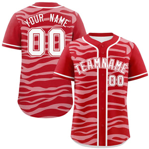 Custom Red White Zebra Stripes Graffiti Pattern Authentic Baseball Jersey