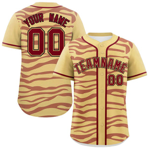 Custom Khaki Crimson Zebra Stripes Graffiti Pattern Authentic Baseball Jersey