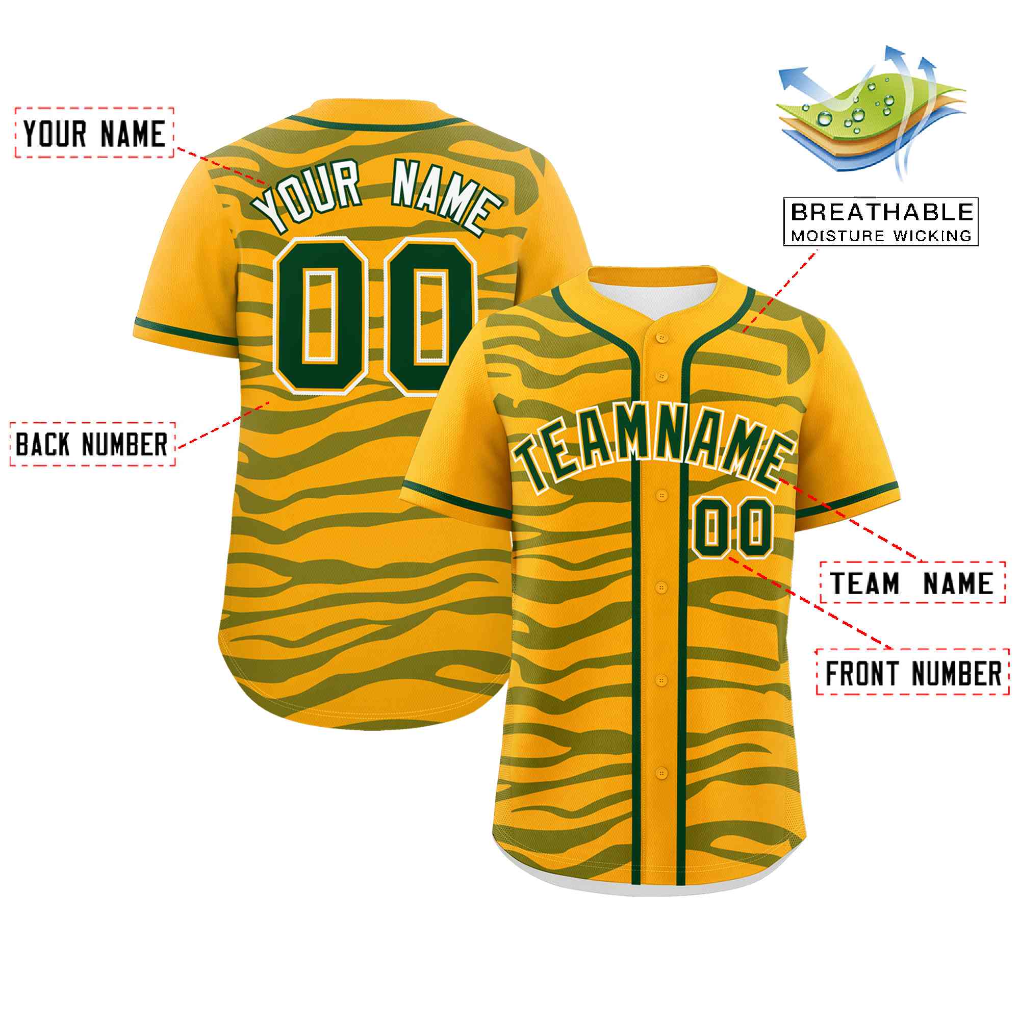 Custom Yellow Green Zebra Stripes Graffiti Pattern Authentic Baseball Jersey