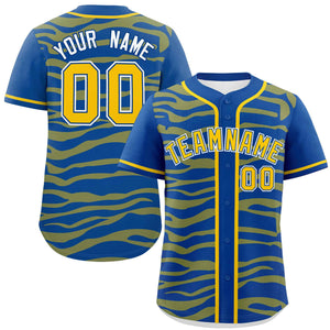 Custom Royal Gold Zebra Stripes Graffiti Pattern Authentic Baseball Jersey