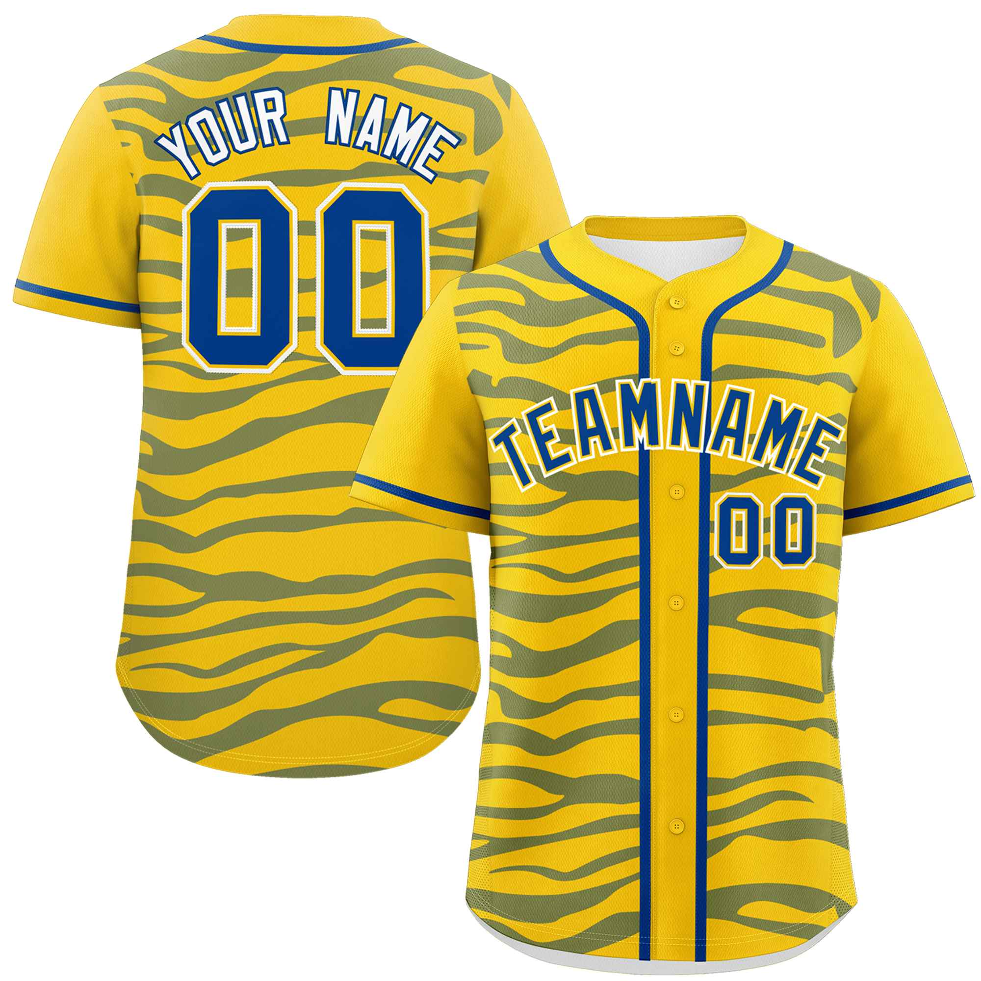 Custom Gold Royal Zebra Stripes Graffiti Pattern Authentic Baseball Jersey