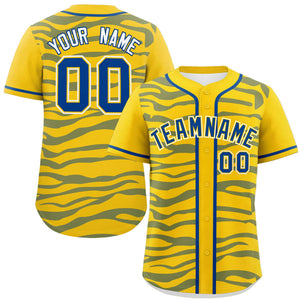 Custom Gold Royal Zebra Stripes Graffiti Pattern Authentic Baseball Jersey