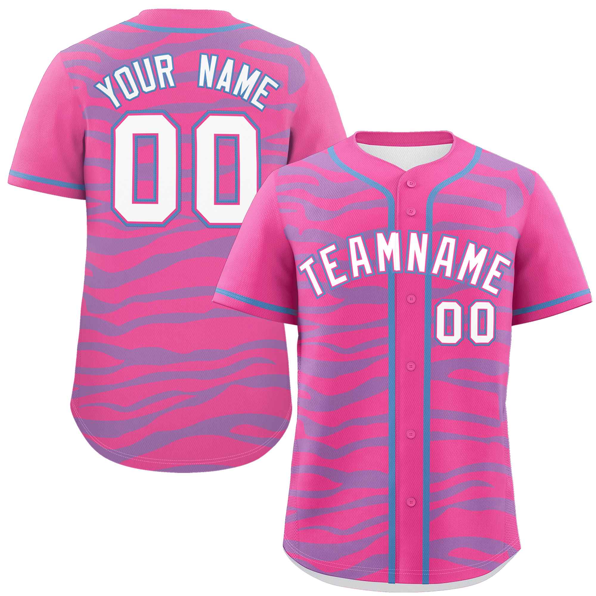 Custom Pink Powder Blue Zebra Stripes Graffiti Pattern Authentic Baseball Jersey