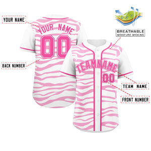 Custom White Pink Zebra Stripes Graffiti Pattern Authentic Baseball Jersey