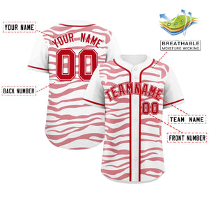 Custom White Red Zebra Stripes Graffiti Pattern Authentic Baseball Jersey