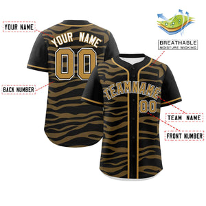 Custom Black Old Gold Zebra Stripes Graffiti Pattern Authentic Baseball Jersey