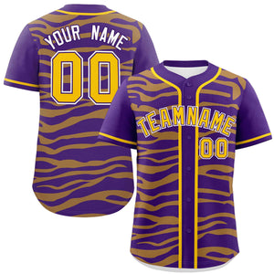 Custom Purple Gold Zebra Stripes Graffiti Pattern Authentic Baseball Jersey