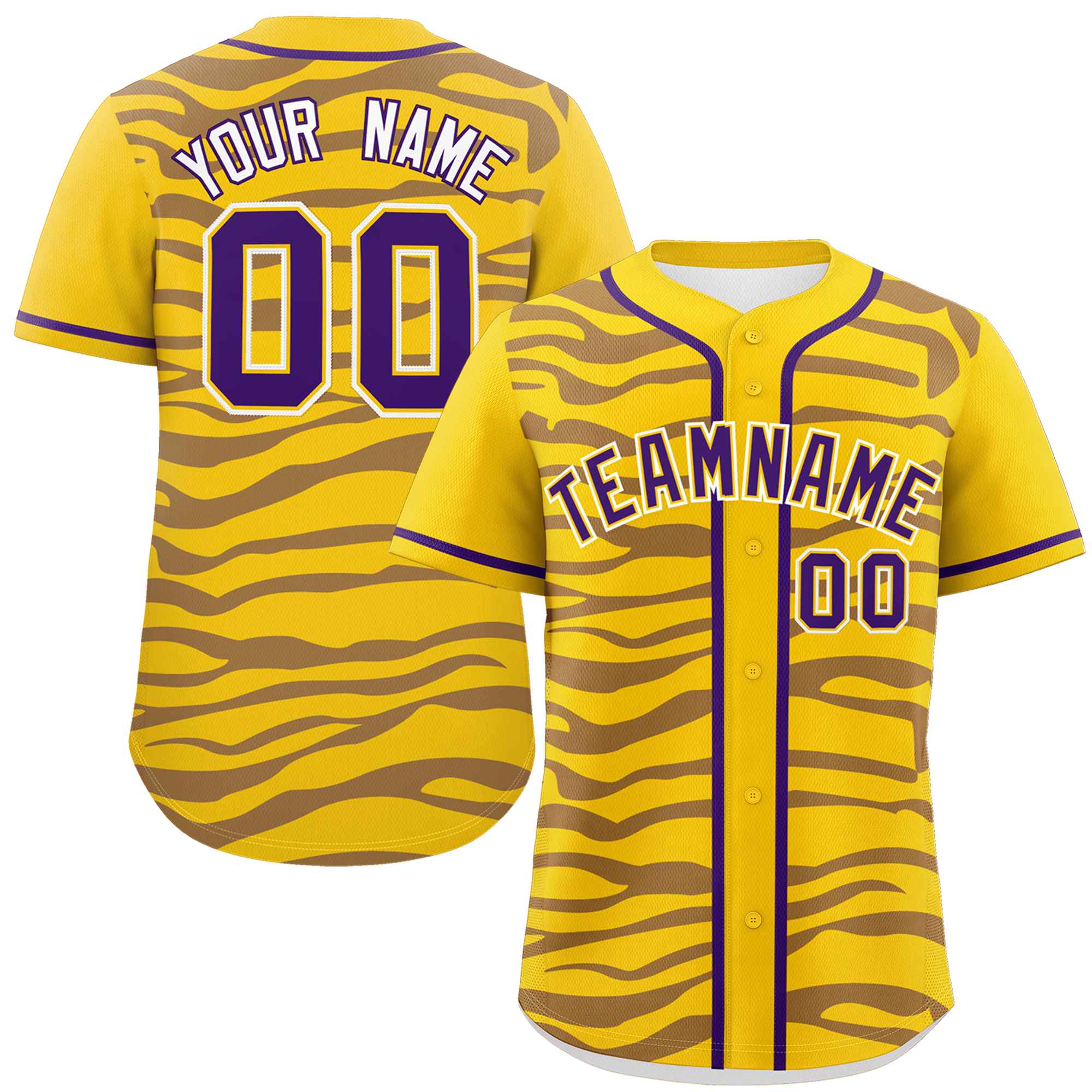 Custom Gold Purple Zebra Stripes Graffiti Pattern Authentic Baseball Jersey