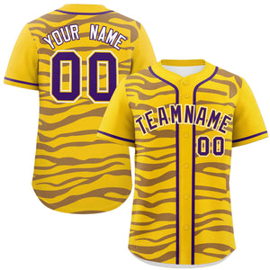 Custom Gold Purple Zebra Stripes Graffiti Pattern Authentic Baseball Jersey