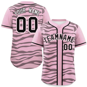 Custom Light Pink Black Zebra Stripes Graffiti Pattern Authentic Baseball Jersey