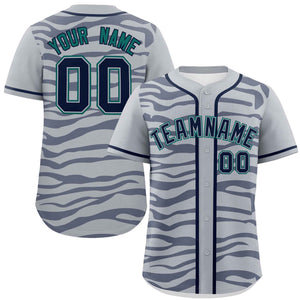 Custom Gray Navy Zebra Stripes Graffiti Pattern Authentic Baseball Jersey