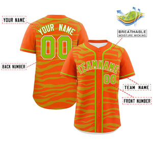 Custom Orange Neon Green Zebra Stripes Graffiti Pattern Authentic Baseball Jersey