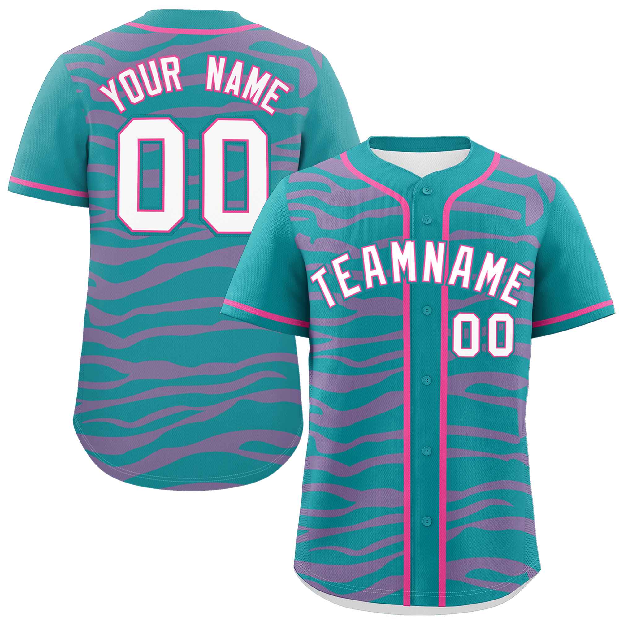 Custom Aqua Pink Zebra Stripes Graffiti Pattern Authentic Baseball Jersey