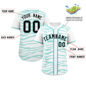 Custom White Aqua Zebra Stripes Graffiti Pattern Authentic Baseball Jersey