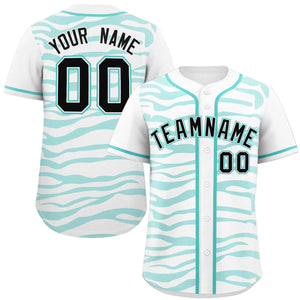 Custom White Aqua Zebra Stripes Graffiti Pattern Authentic Baseball Jersey