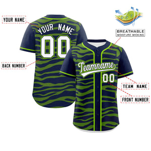 Custom Navy Neon Green Zebra Stripes Graffiti Pattern Authentic Baseball Jersey