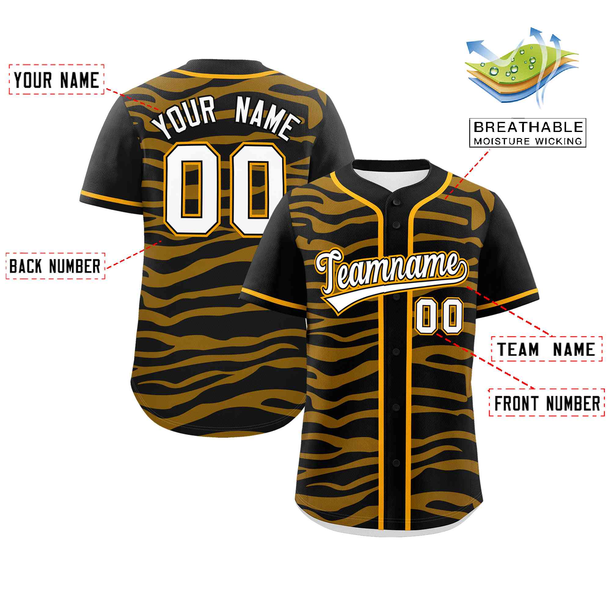 Custom Black Yellow Zebra Stripes Graffiti Pattern Authentic Baseball Jersey