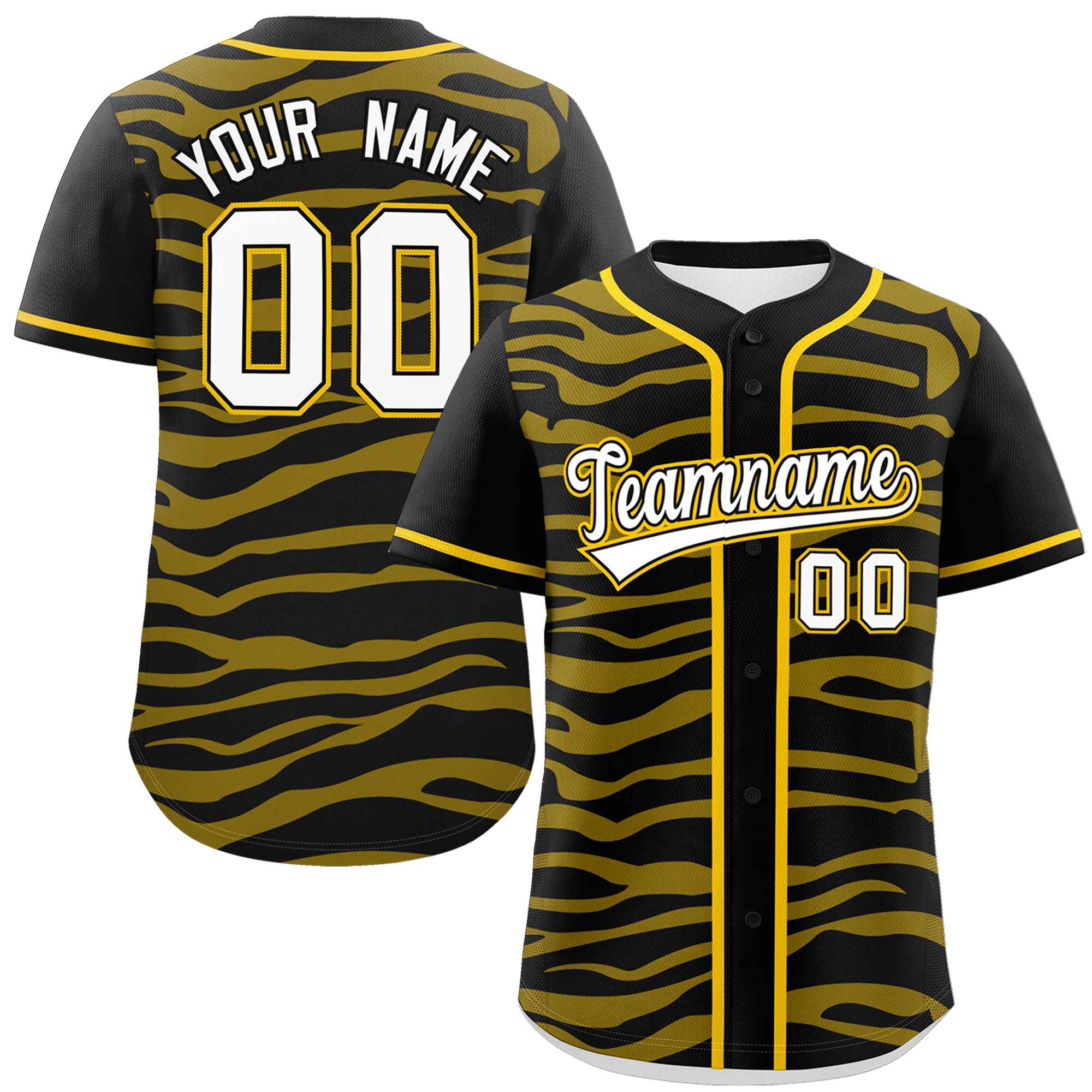 Custom Black Gold Zebra Stripes Graffiti Pattern Authentic Baseball Jersey