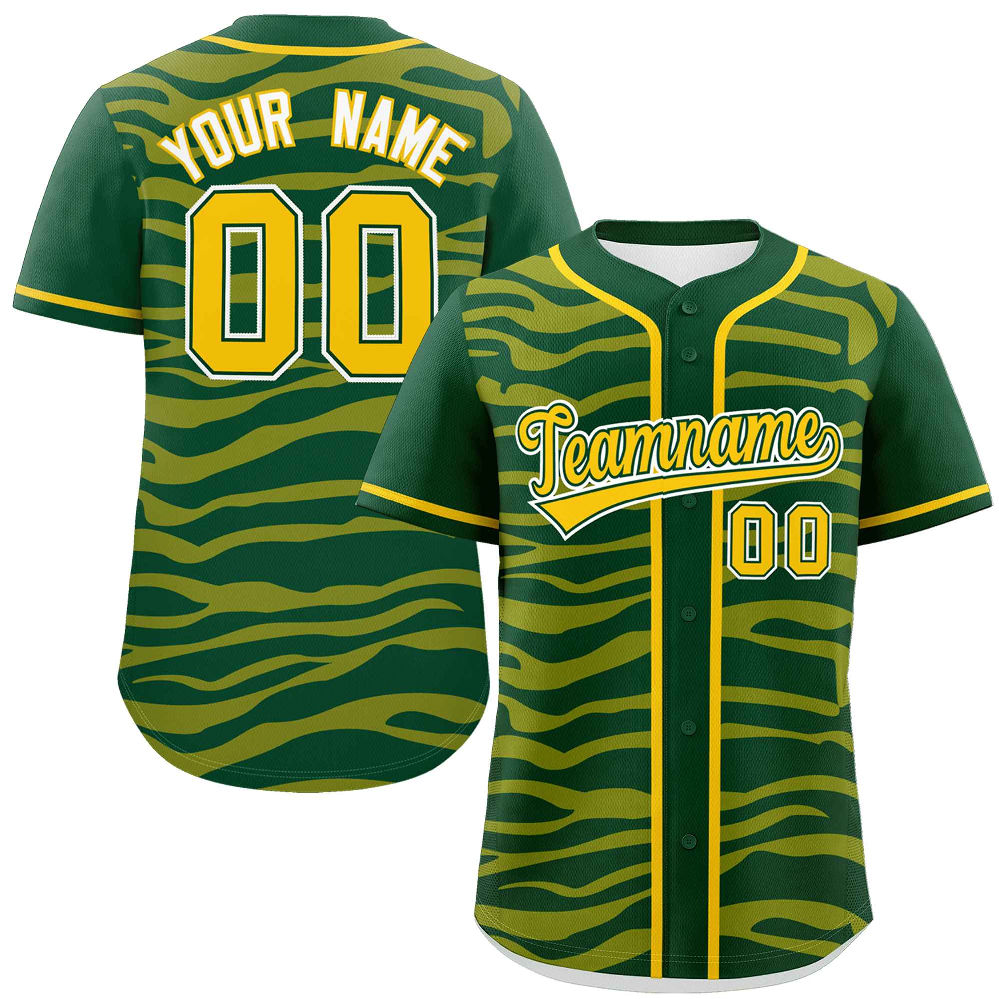 Custom Green Gold Zebra Stripes Graffiti Pattern Authentic Baseball Jersey