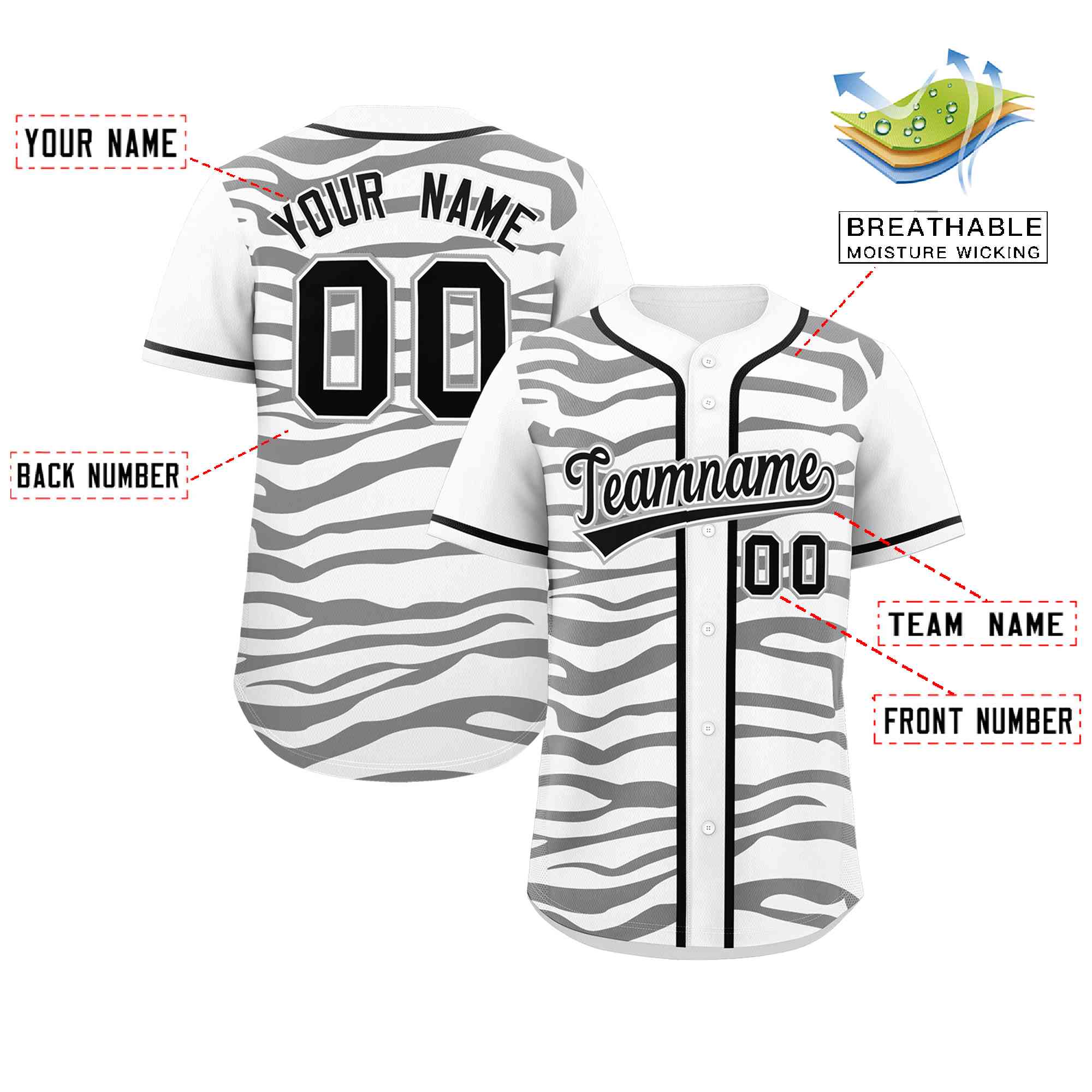 Custom White Black Zebra Stripes Graffiti Pattern Authentic Baseball Jersey