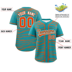 Custom Aqua Orange Zebra Stripes Graffiti Pattern Authentic Baseball Jersey