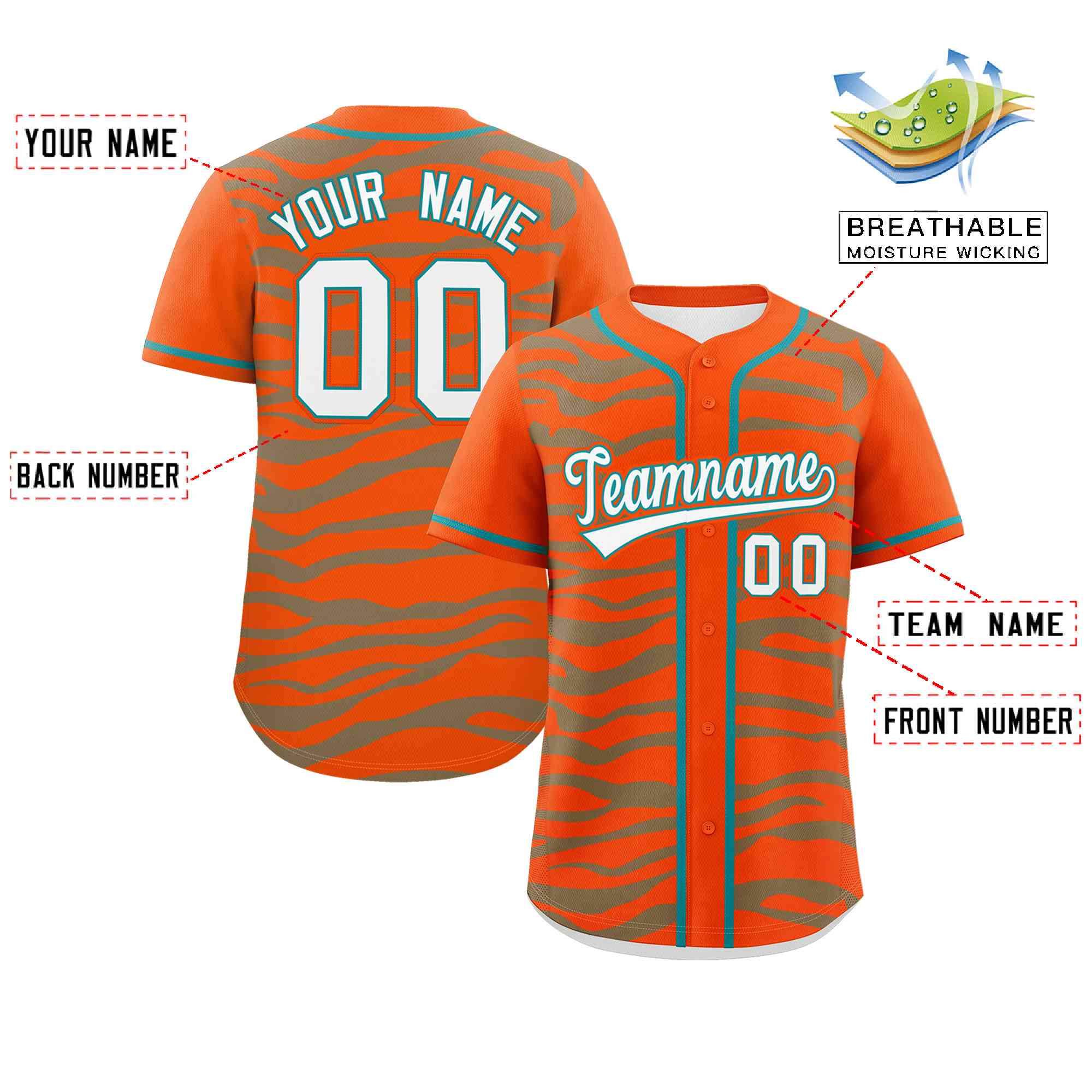 Custom Orange Aqua Zebra Stripes Graffiti Pattern Authentic Baseball Jersey