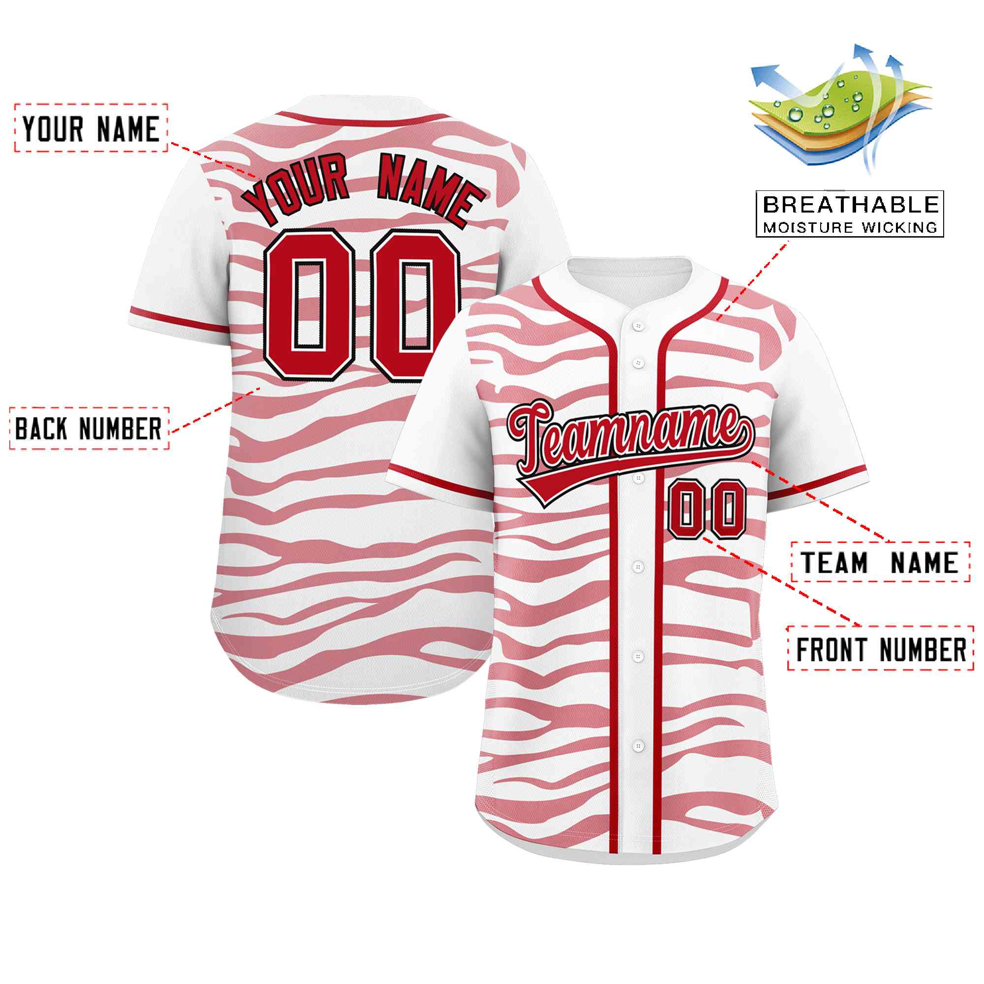 Custom White Red Zebra Stripes Graffiti Pattern Authentic Baseball Jersey