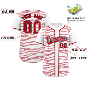 Custom White Red Zebra Stripes Graffiti Pattern Authentic Baseball Jersey