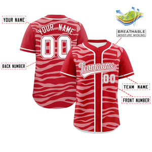 Custom Red White Zebra Stripes Graffiti Pattern Authentic Baseball Jersey