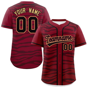 Custom Crimson Black Zebra Stripes Graffiti Pattern Authentic Baseball Jersey