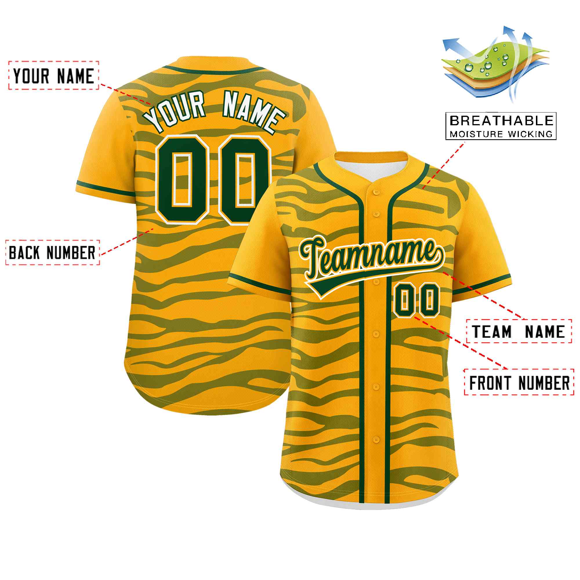 Custom Yellow Green Zebra Stripes Graffiti Pattern Authentic Baseball Jersey