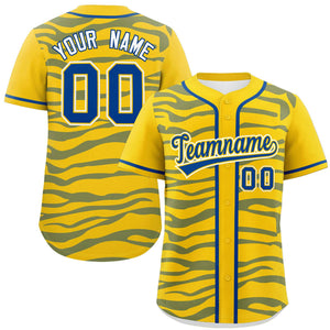 Custom Gold Royal Zebra Stripes Graffiti Pattern Authentic Baseball Jersey