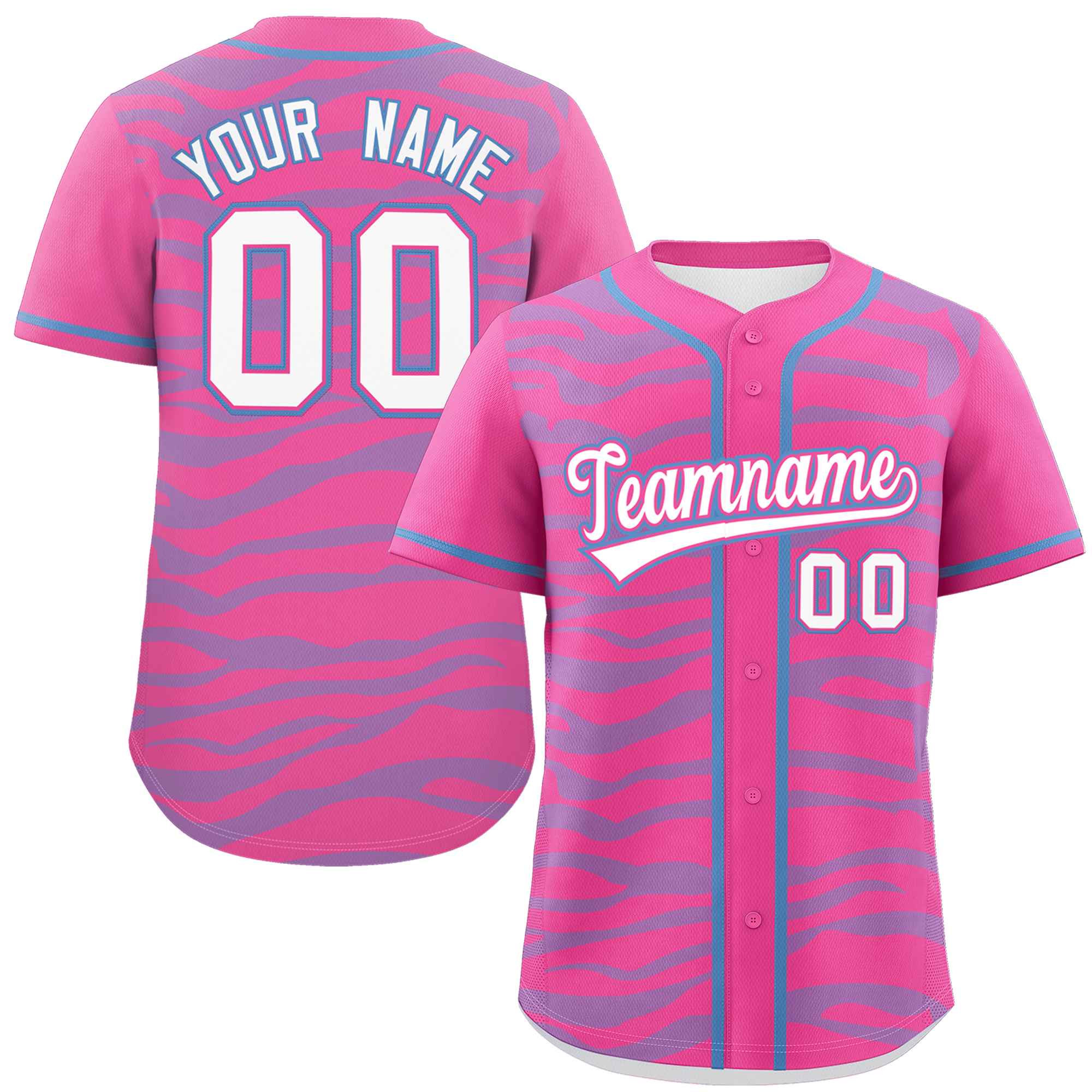 Custom Pink Powder Blue Zebra Stripes Graffiti Pattern Authentic Baseball Jersey