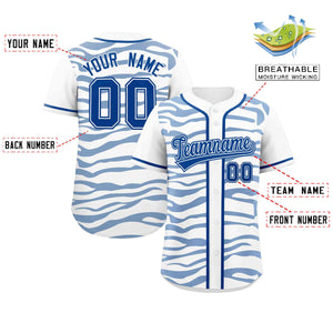 Custom White Royal Zebra Stripes Graffiti Pattern Authentic Baseball Jersey