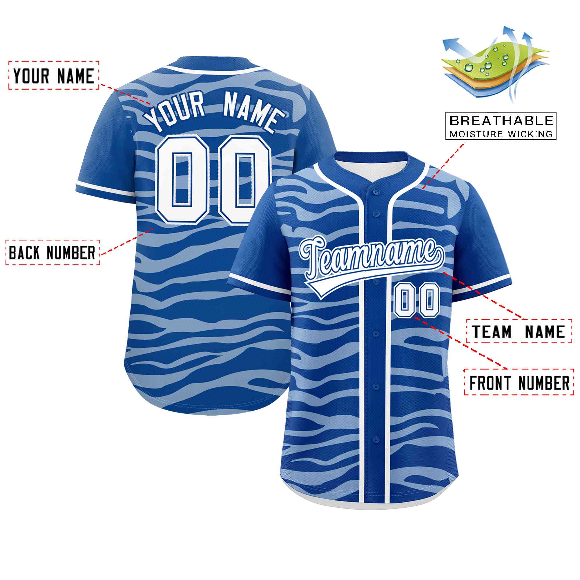 Custom Royal White Zebra Stripes Graffiti Pattern Authentic Baseball Jersey