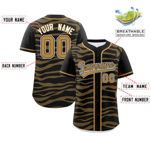 Custom Black Old Gold Zebra Stripes Graffiti Pattern Authentic Baseball Jersey