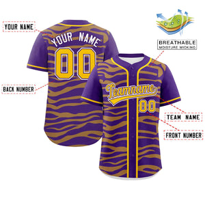 Custom Purple Gold Zebra Stripes Graffiti Pattern Authentic Baseball Jersey