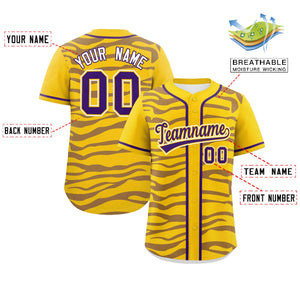 Custom Gold Purple Zebra Stripes Graffiti Pattern Authentic Baseball Jersey