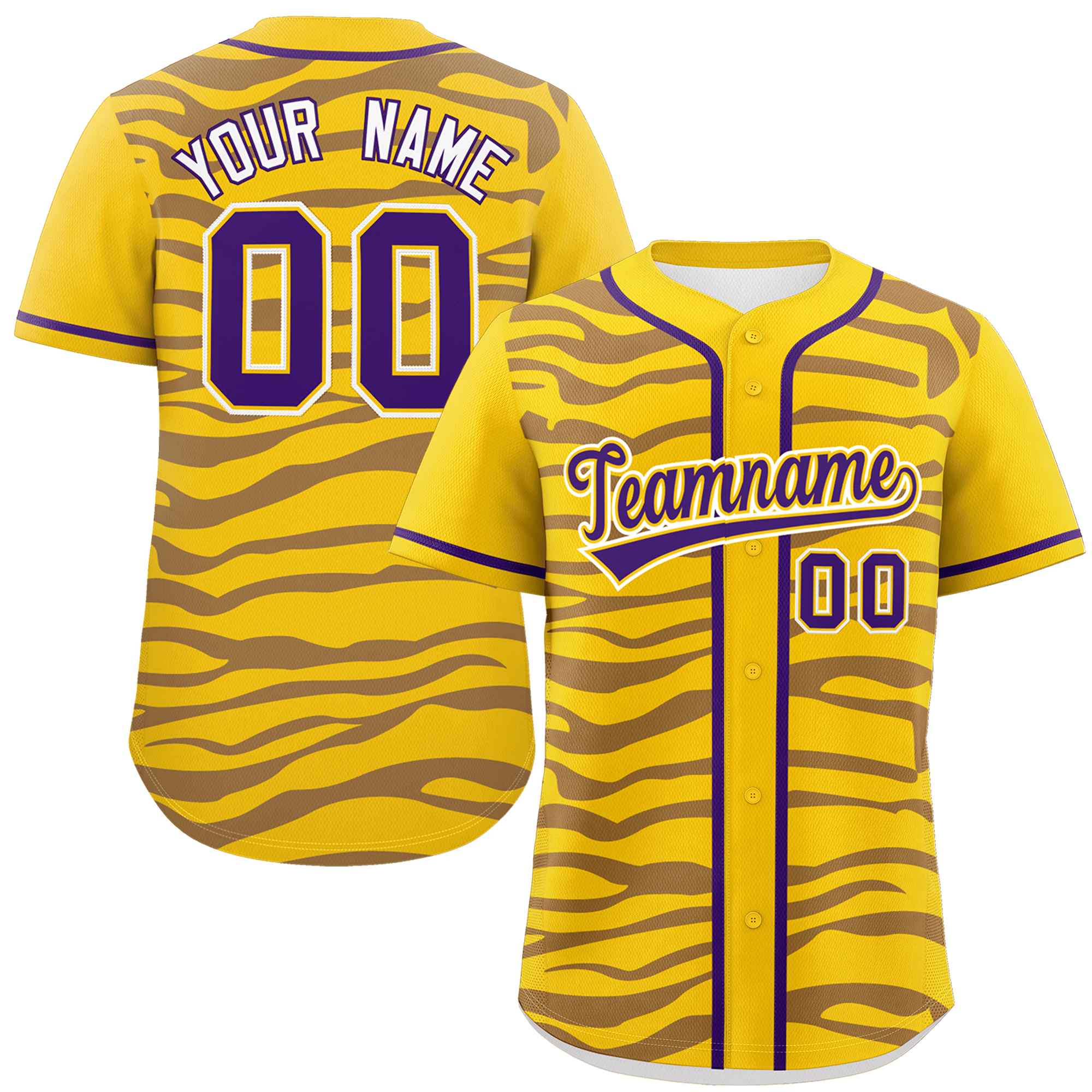 Custom Gold Purple Zebra Stripes Graffiti Pattern Authentic Baseball Jersey